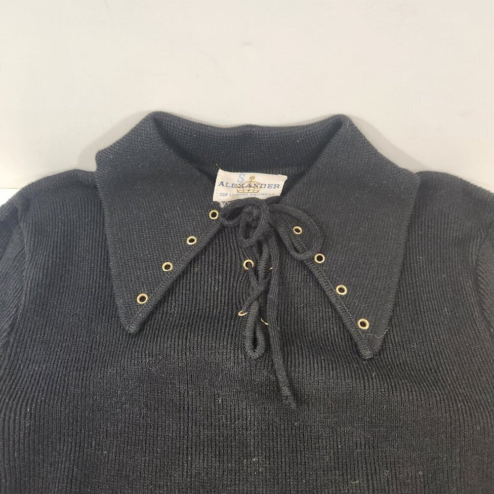 Alexander Luxury Knitwear Black Long Sleeve Collared Shirt w/ Belt Womens Small - Picture 3 of 8